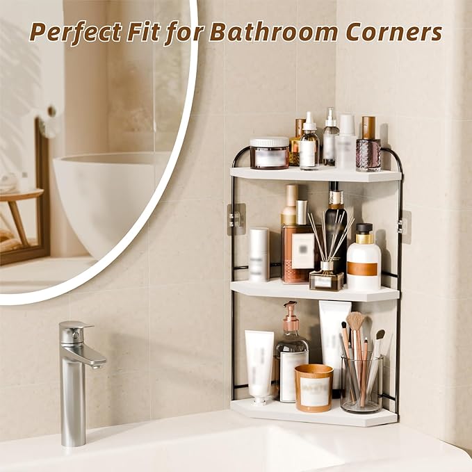 Corner Bathroom Counter Organizer, White
