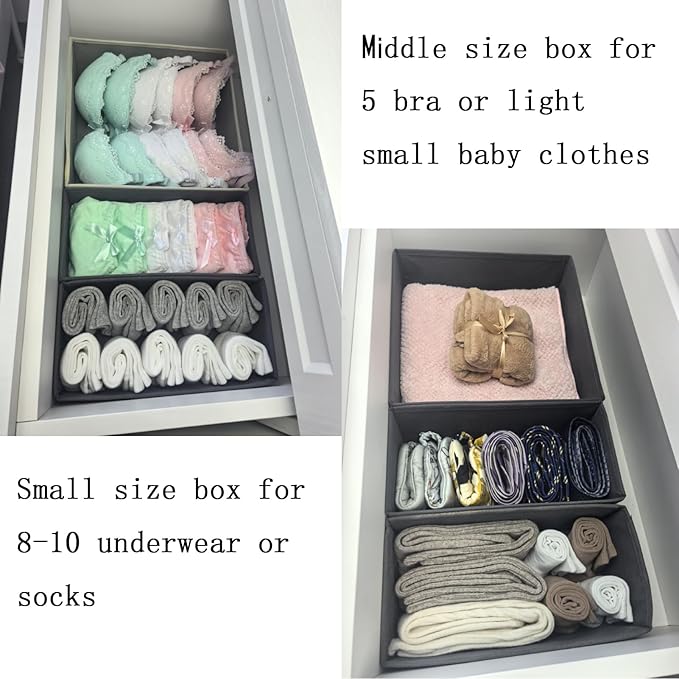 Drawer Organizer Set of 4 Light Grey, Fabric Storage Bins for Clothes, Underwear