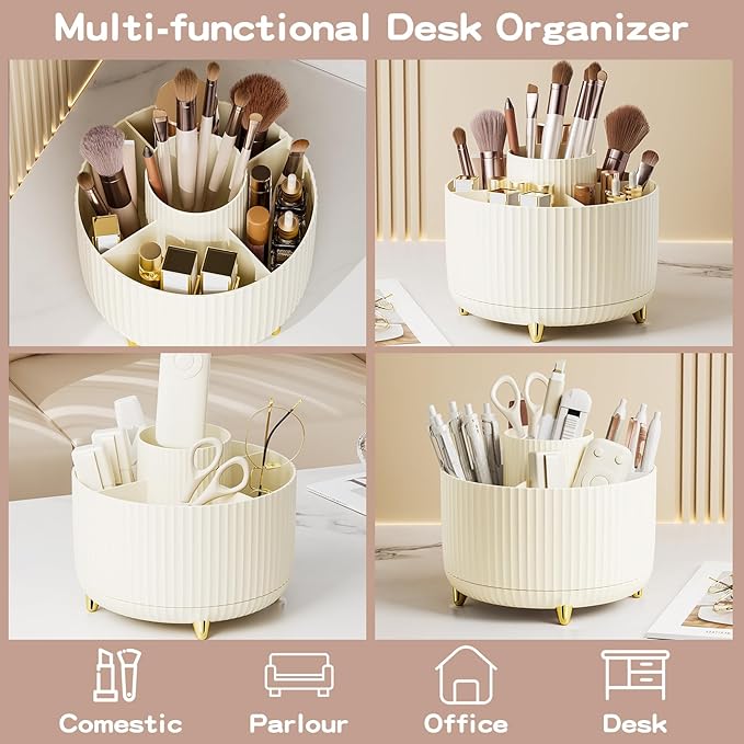 fanado 360° Rotate Makeup Brush Holder Organizer, Makeup Organizers Countertop, Makeup organization and Skincare Storage for Vanity, Desktop, Bathroom