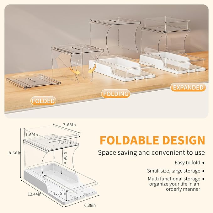 Jsyrjing Pull Out 2 Tier Under Sink Organizer Clear Cabinet Organizer for Kitchen Bathroom Storage Rotating Pantry Rack for Spice Organization and Makeup Organizer for Drawer Durable Design 2 Pack