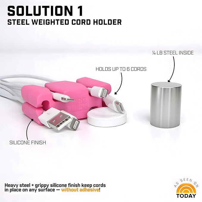 CordBrick 2PK Silicone & Steel Weighted Cord Holders for Bedside. Travel Phone Cable Organizers. Multiuse iPhone Accessories. Small Gifts for Him, College Student. Tech Gadgets for Teenagers. Coral