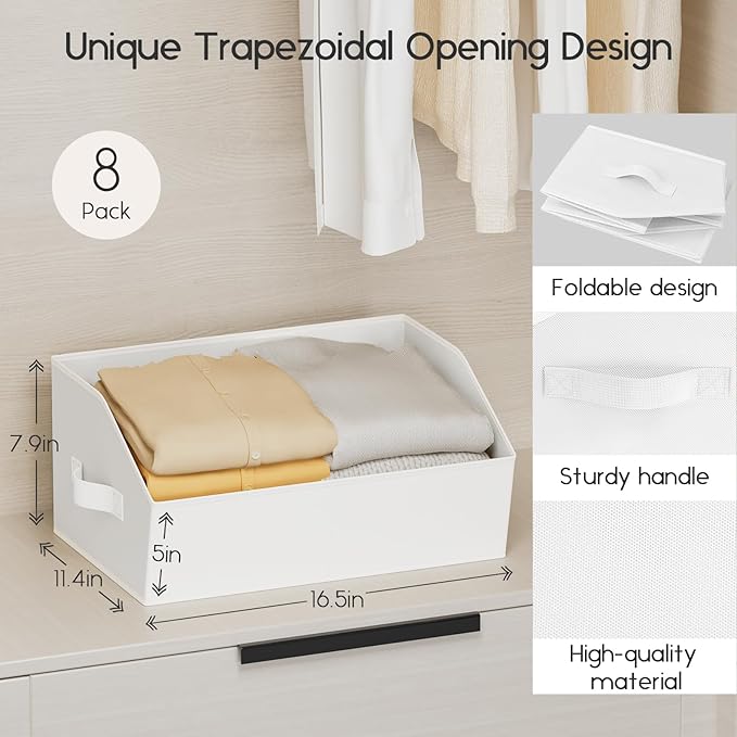 Homsorout Large Closet Organizers and Storage Bins - 6 Pack Trapezoid Storage Baskets for Shelves, Foldable Fabric Baskets with Handles Ideal for Closet, Basket, Wardrobe and Shelf Storage, White