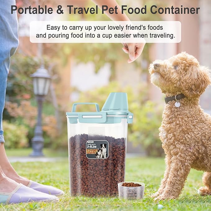2.5-5LBS Upgraded Large Nozzle Dog Cat Food Storage Container BPA-free, Airtight Pet Food Storage Bin with 4 Lock Buckles, Sealing Gasket, Cup for Pet Food, Cereal, Dog Treats, Rice, Dry Blue-2 Pack