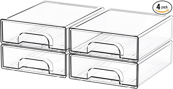 4 Pack Small Clear Stackable Storage Drawers