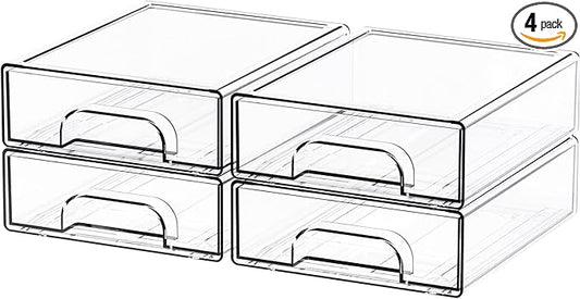 4 Pack Small Clear Stackable Storage Drawers