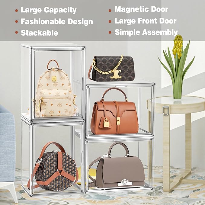 XX-Large Acrylic Display Case for Boots and Collectibles, Clear Stackable Boot Storage Box with Magnetic Door, XXL Shoe Storage Organizer for Cowboy Boots, Barbie Dolls, Hats and Display Items