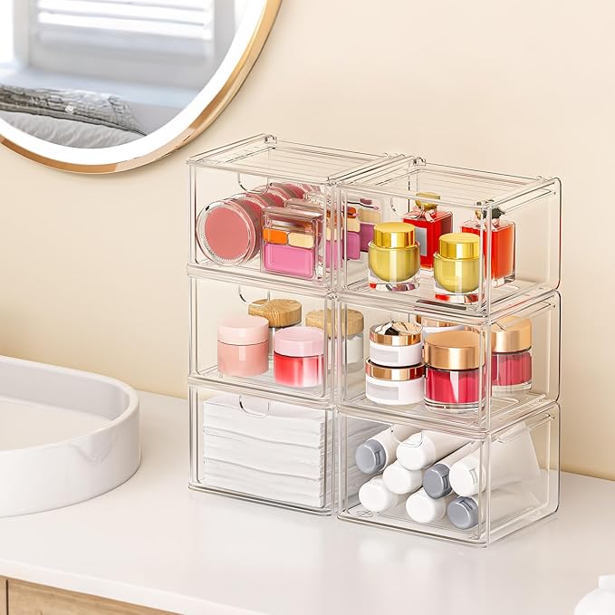 Caktraie 6 Pack Small Clear Stackable Acrylic Storage Boxes for Art Tool