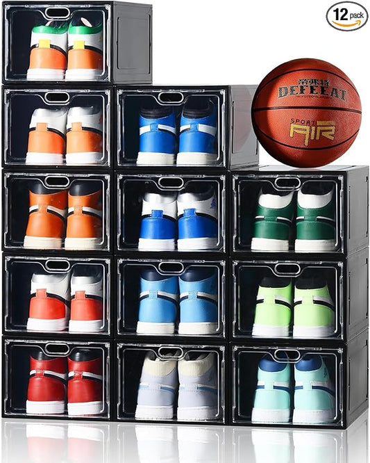 12 Pack Large Shoe Storage Box, Black