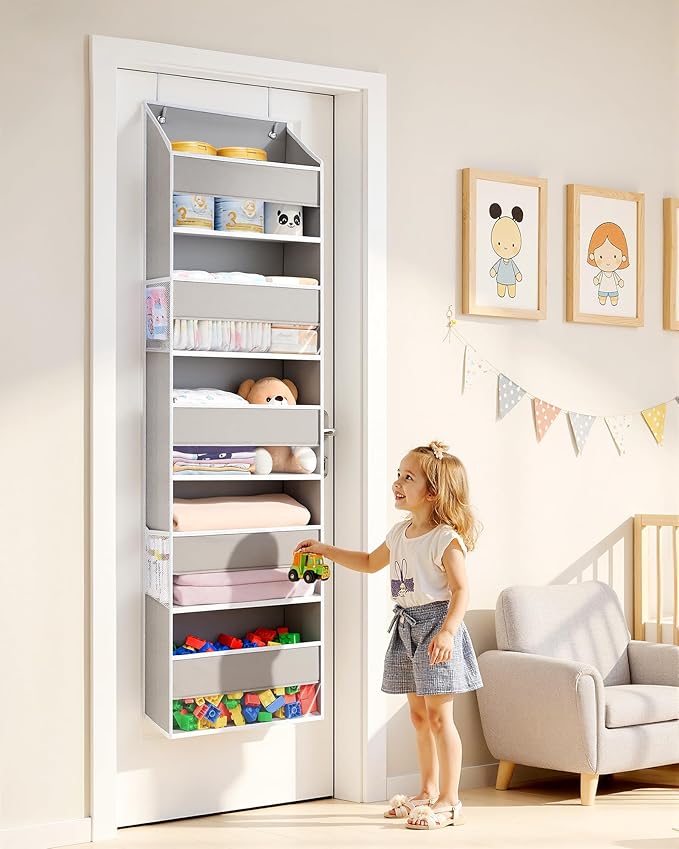ULG 2-Pack Over-The-Door Organizer 5 Tiers, – Hanging Storage Organizer with 4 Mesh Side Pockets,Space Saving Closet Door Organizer for Clothes, Shoes, Toys, Accessories Light Gray