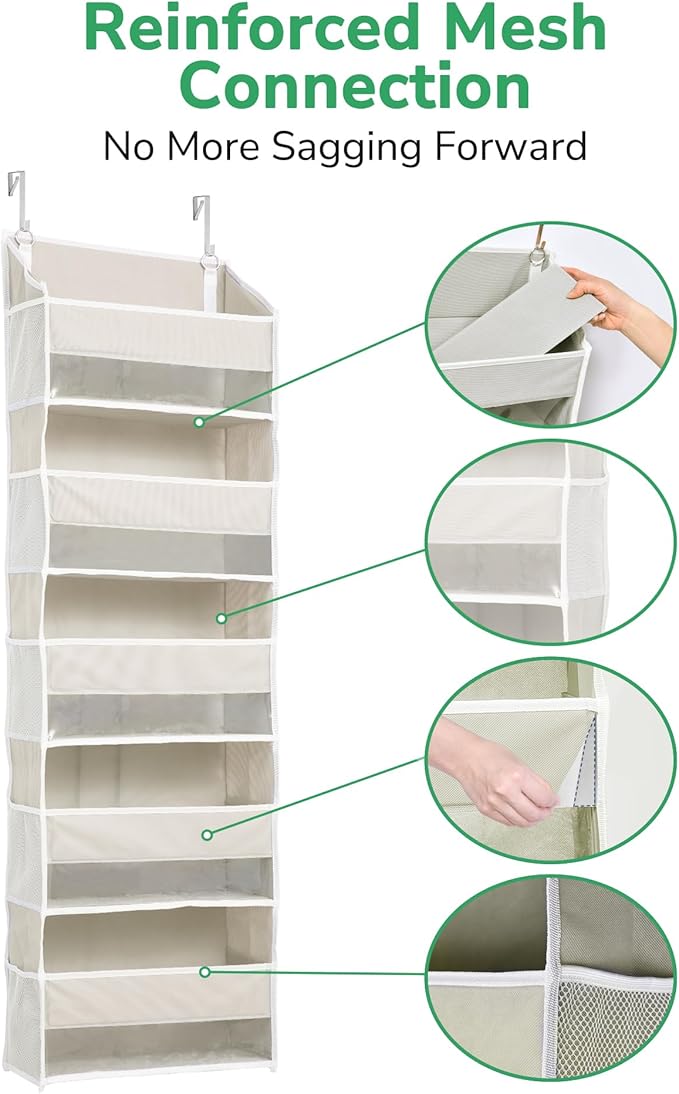 1-Pack Over Door Organizer with 5 Large Pockets 10 Mesh Side Pockets, Beige