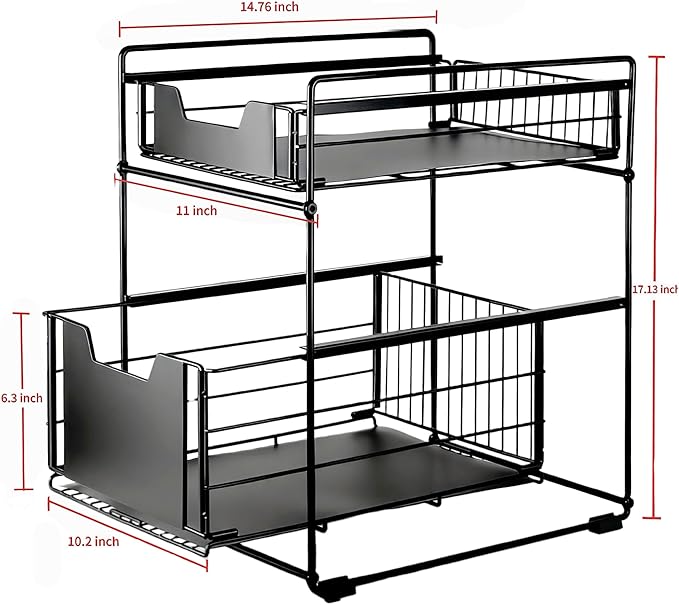 2 Tier Under Sink Organizer,Slide Out Kitchen Cabinet Organizer,Pull Out Pantry Storage with 2 baskets, Office Supplies,Kitchen,Bathroom Organizer with Sliding Drawer,Large Capacity,Multi-Use