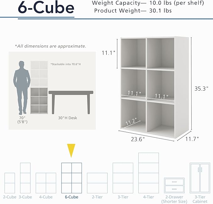 Homes, Inside + Out Apexa 6-Cube Storage Organizer Shelves, Black