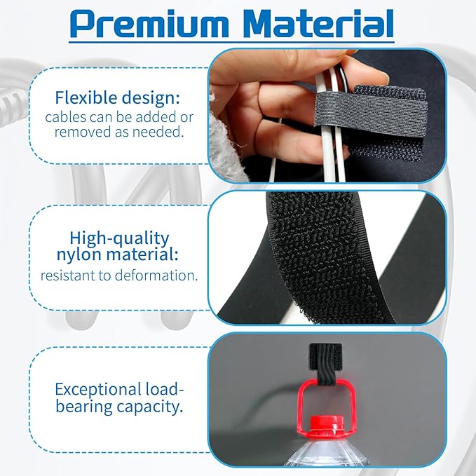 Cable Management - 50pcs Self Reusable Cable Straps Adhesive Cord Organizer Strips,Under Desk Wire Ties for TV Computer Ethernet Cords Electronics