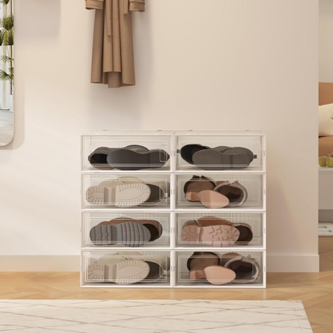EazeHome 8 Pack Clear Boot Boxes Stackable, Boot Storage Boxes for Tall Boots, Shoes Box Plastic Oragnizer with Lids, Shoes Organizer Container for Closet, Under Bed Boot Storage
