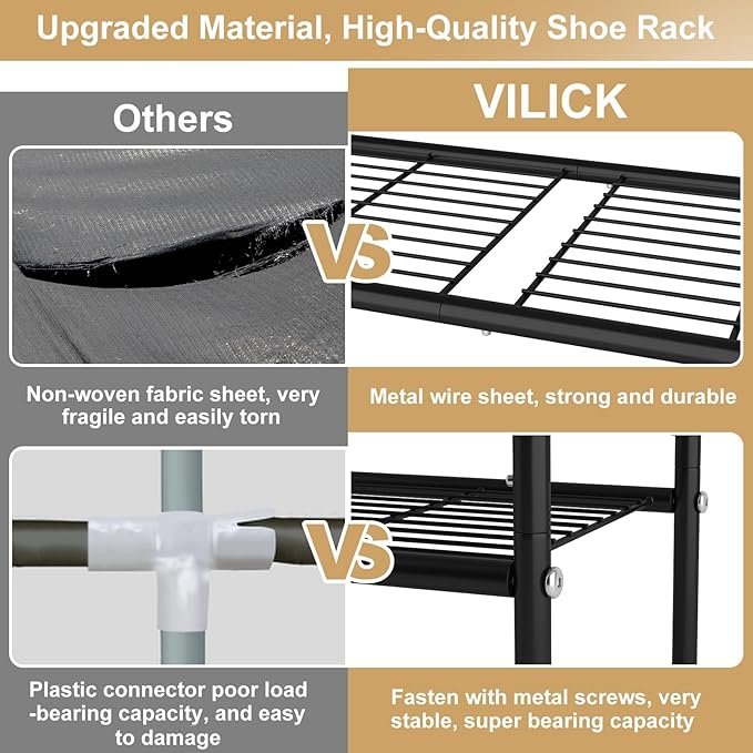 5 Tier Shoe Rack 33" Wide Metal Shoe Organizer Long Shoe Storage with 4 Side