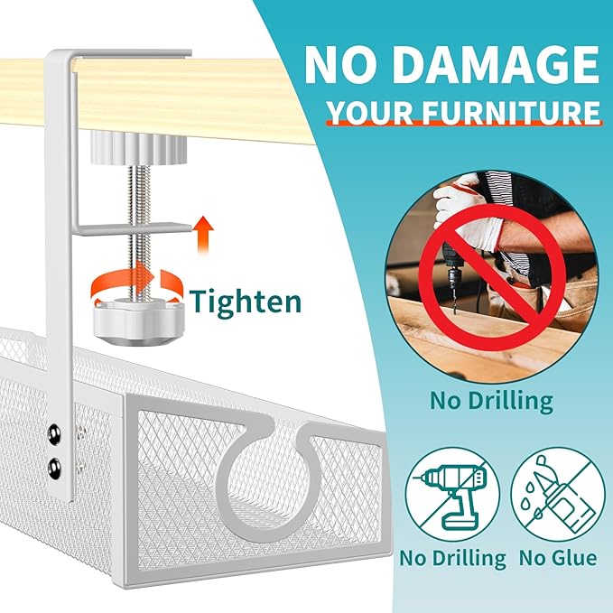 Under Desk Cable Management Tray White, Home