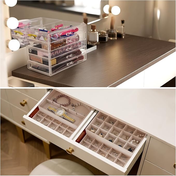 FEISCON Jewelry Box Organizer，Acrylic Storage Organizer with 5 Drawers Adjustable Velvet Trays grid size Jewelry Storage Box Clear Jewelry Organizer Gift for Women Girls (5 layer)