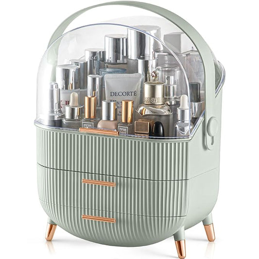 CANITORON Makeup Organizer,Skincare Organizer with 2 Drawers and Transparent Cover,Cosmetic Display Case for Vanity Organizer and Bathroom Countertop Storage.(Sage Green)