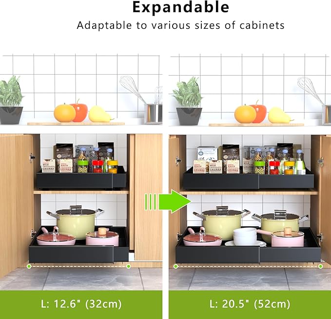 Mlinavn Pull Out Cabinet Organizer 21" Deep Expandable Slide Out Drawer