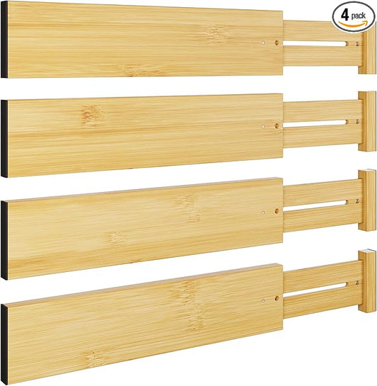 4 pcs 3" High Bamboo Drawer Dividers Adjustable Drawer Organizer Expandable