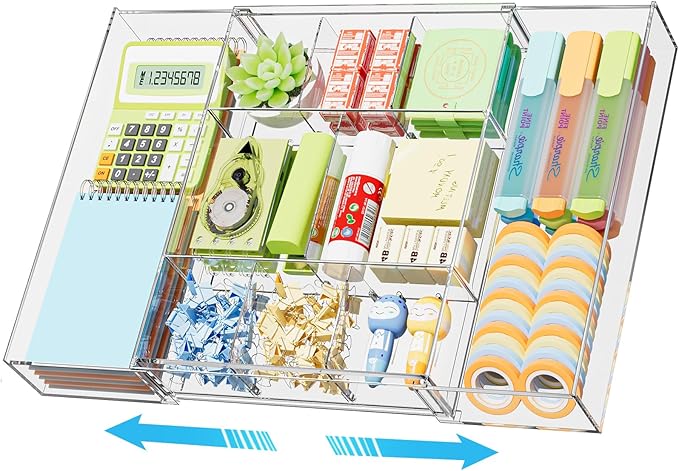 Expandable Desk Drawer Organizer, Clear