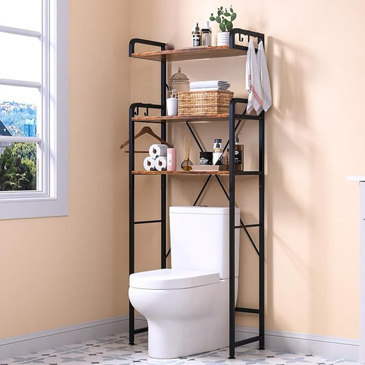 Over The Toilet Storage Rack with 3-Tier Bathroom Shelves, Rustic Brown