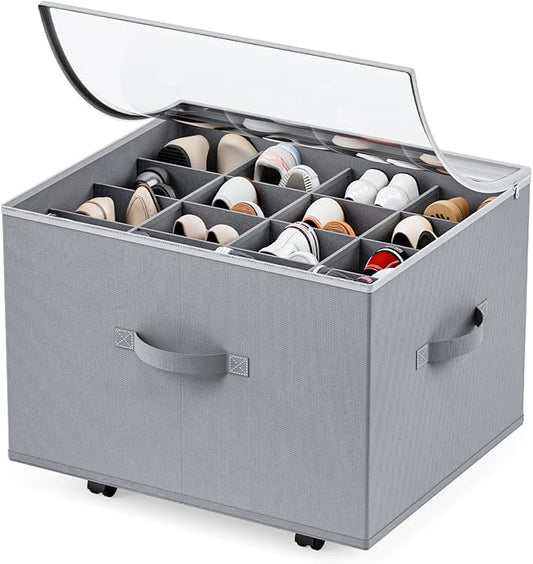 AGAIN Shoe Organizer for Closet, Shoe Storage Organizer with Wheels