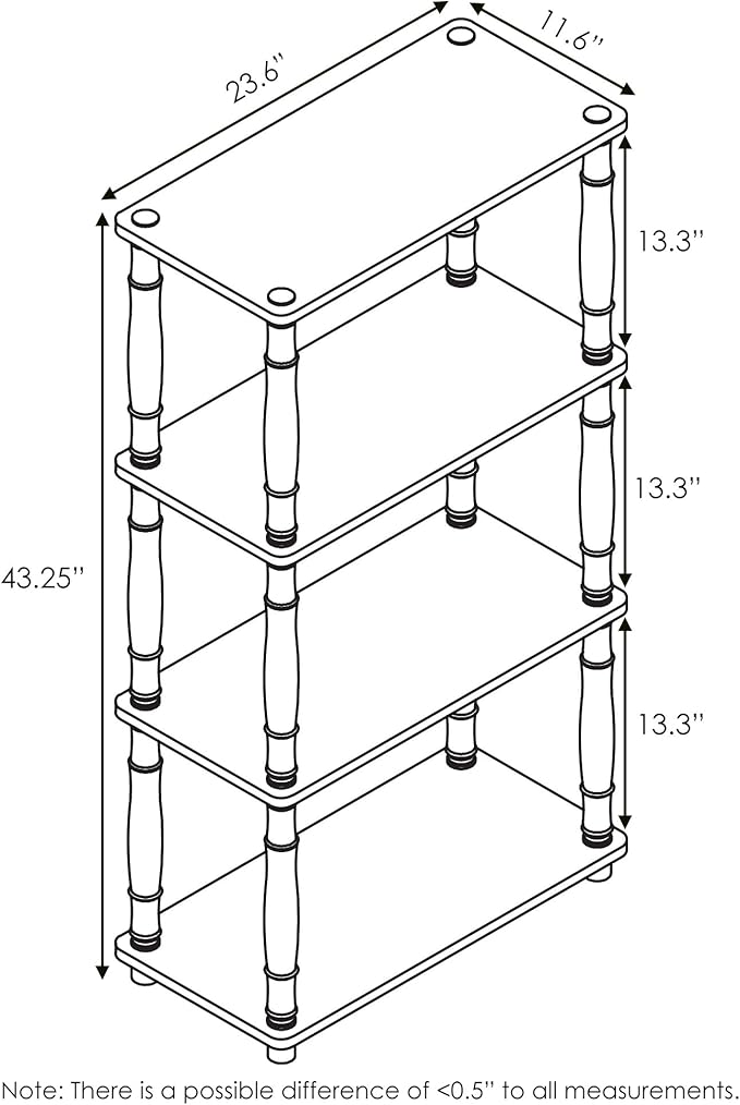 Furinno Turn-N-Tube 4-Tier Multipurpose Shelf Display Rack, Classic Tubes, Sonoma Oak/White