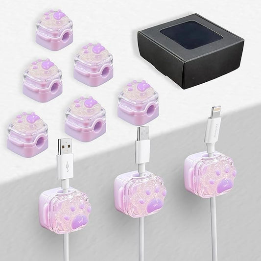 9Pack Magnetic Cable Clips for Nightstand, Purple,Cat