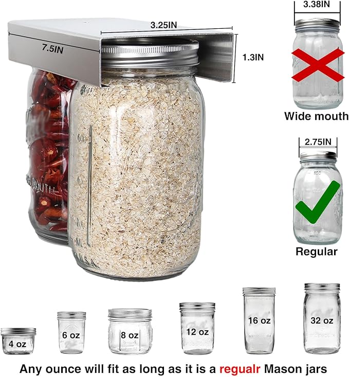 Mason Jars Organizer Rack, Canning Storage Under Pantry Hanger for All Oz