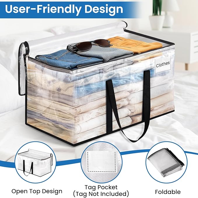 RoomHacks Clear Heavy Duty Extra Large Moving Bags, Reinforced Handle and Double Zipper, Storage Bags Alternative to Moving Box (10 Packs)