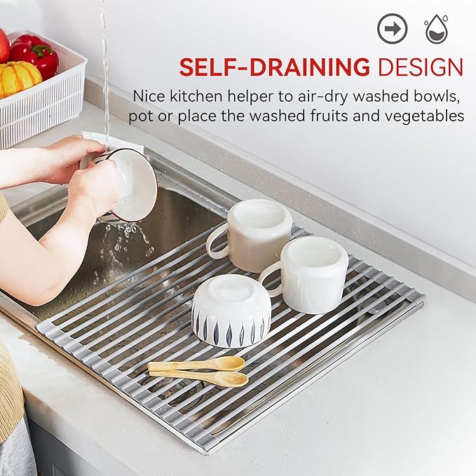 Roll Up Dish Drying Rack, Light Gray