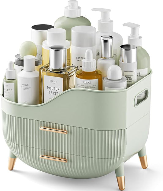 Makeup Organizer with Drawers, Green Skincare Organizer for Vanity