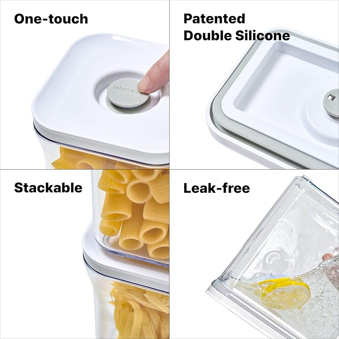 VAKUEN Premium Airtight Food Storage Containers, Rectangular 2PC-SET(2.11qt), Smart One-Click Seal Lid, 100% Leak Proof, Keep Food Fresh Longer, BPA-FREE, Dishwasher/Freezer & Microwave Safe