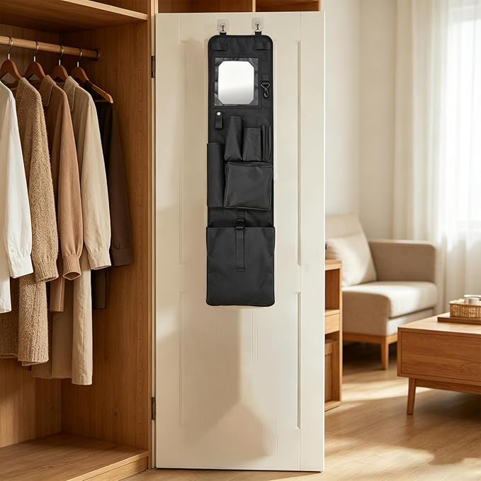 Police Style Hanging Closet Shelf Hanging Work Locker Organizer 39.37 x 9.84 Inches Door Locker Organization with Acrylic Soft Mirror Waterproof 600D Oxford Cloth (Black)