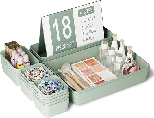 Plastic Drawer Organizers, 18 PCS Drawer Organizer Bins