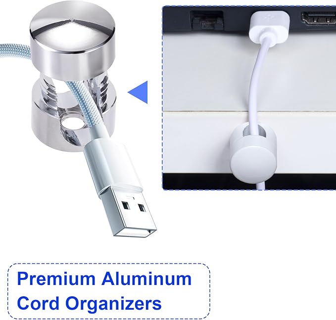 SmallCat 3 Sets Charger Holders for Cords, Adjustable Cable Anchor Holders, Adhesive Metal Cord Clips, Cable Management Wire Organizers for Desk, Office, Nightstand - Gold, White, Silver