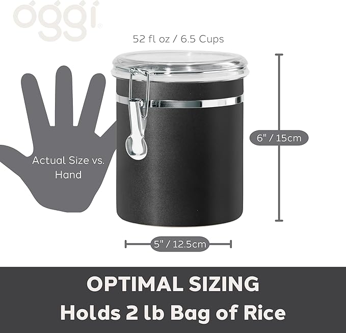 Stainless Steel Kitchen Canister 47 fl oz, Black, Airtight Clamp Lid