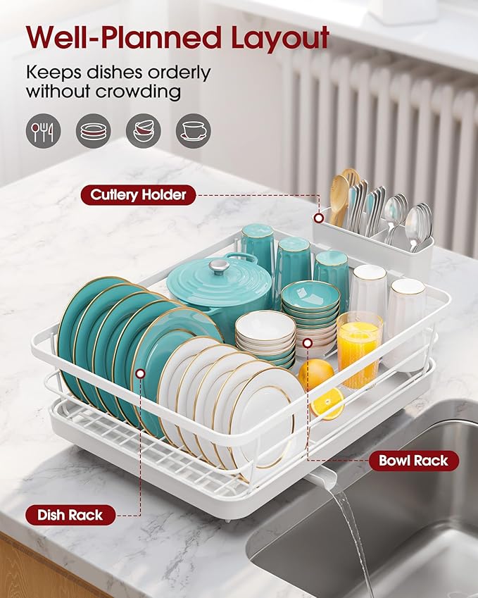Stainless Steel Dish Drying Rack for Kitchen Counter, White