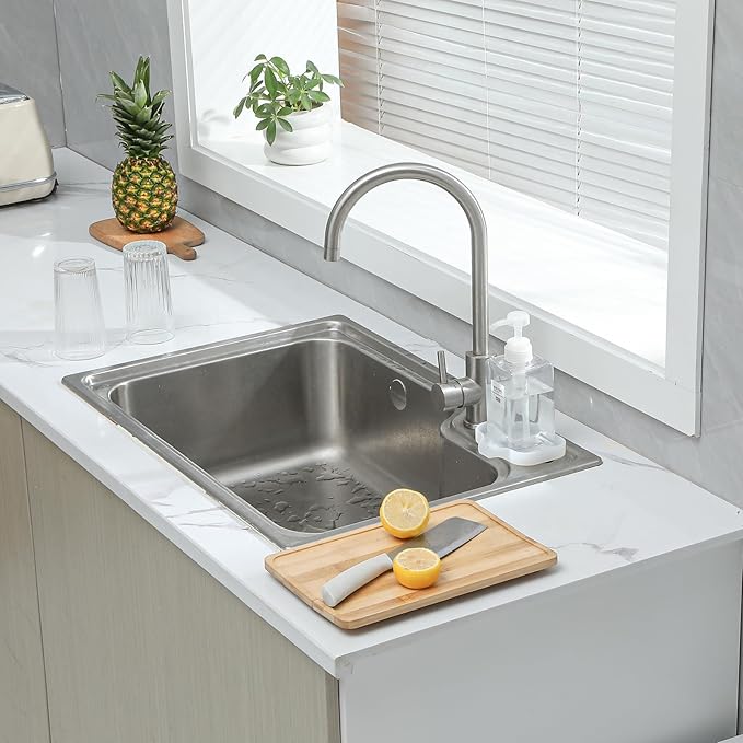 MicoYang Silicone Soap Dish with Drain Spout — Self-Draining Sink Organizer Tray for Bathroom & Kitchen, Holds Soap, Sponges & Dispensers, Non-Slip & Dishwasher Safe, Translucent (Small, 4.9"×3.2")