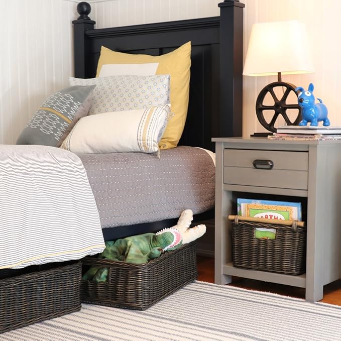 The Basket Lady Under the Bed/Basic Wicker Storage Basket, Large, 22 in L x 16.5 in W x 7 in H, Antique Walnut Brown
