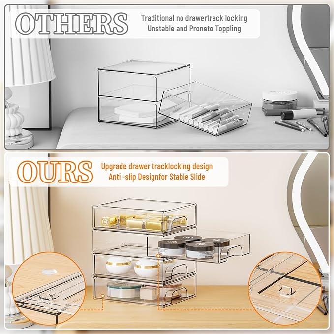 4 Pack Small Clear Stackable Storage Drawers