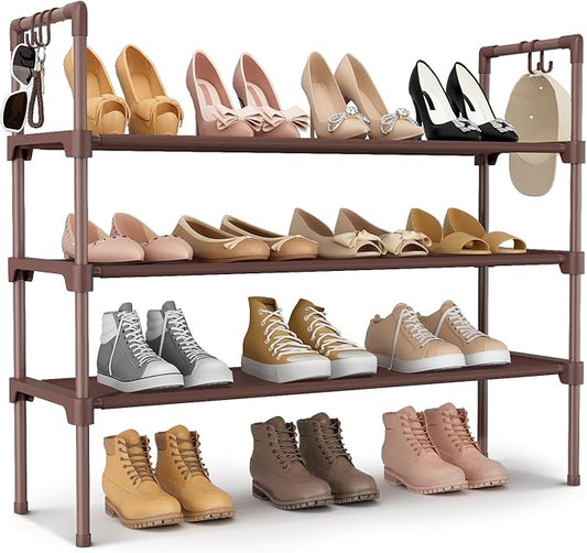 3 Tier Shoe Rack for Closet Shoe Organizer with 5 Hooks