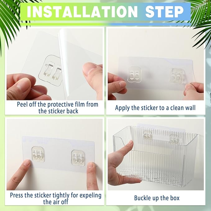 SiliFine 8 Pcs Storage Organizer Bins Wall Mounted Organizer Basket Plastic Cabinet Door Bins Stackable Hanging Baskets for Organizing for Wall Refrigerator Kitchen Bathroom Pantry(3.35'',White)