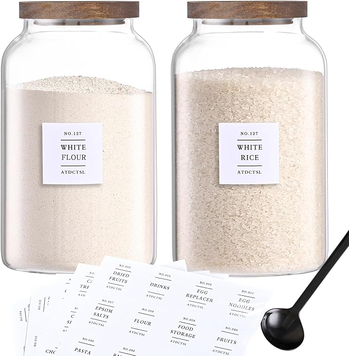 2 Pack Large Glass Storage Jars with Airtight Bamboo Lids, 95 FL OZ/2800 ml, Perfect for Kitchen Counter & Pantry Storage – Ideal for Flour, Sugar, Coffee, Rice, Nuts and More，