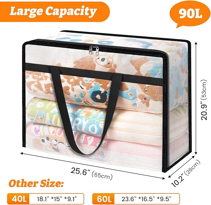 6 Pack Clear Clothes Storage Bags, Moving Bags, 90L