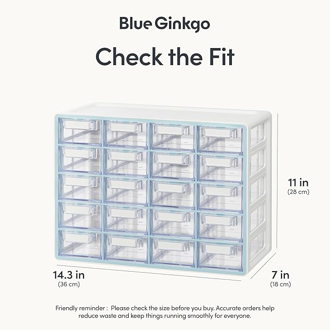 Blue Ginkgo Small 20-Drawer Cabinet, Made in Korea, Blue