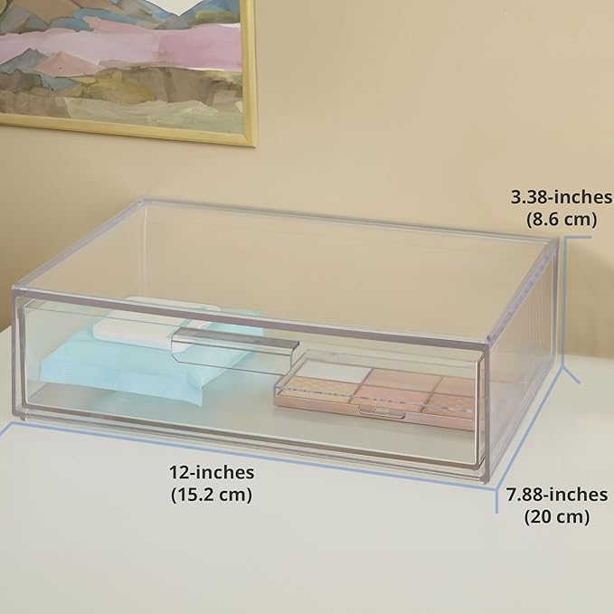 Audrey Stackable Clear Bin Plastic Organizer Drawer, Organize Eyeshadow Palettes