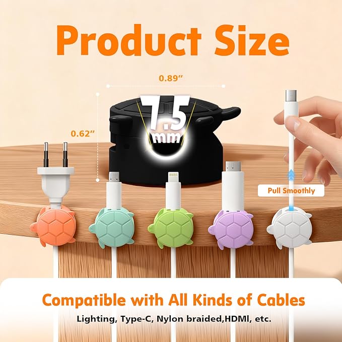 Lancord 8 Pack Rotatable Cable Clips, Cord Organizer Spring Clip Cord Holder for Nightstand Charging Cable Management Clips for Desk Office Car Wall (Black)