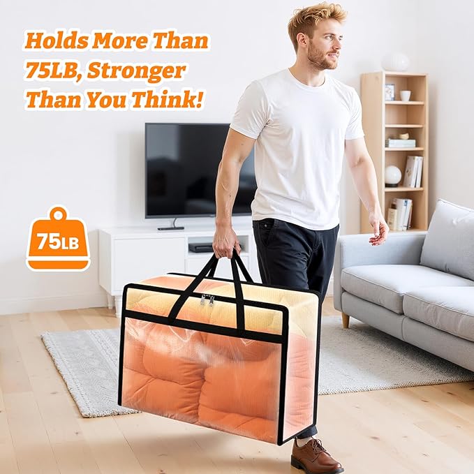 6 Pack Clear Clothes Storage Bags, Moving Bags, 60L